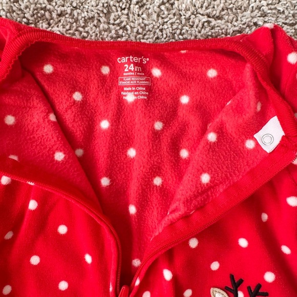 Carter's Red Polka-Dot & Reindeer Holiday Sleeper Footie Pajamas size 24 months - Picture 6 of 8